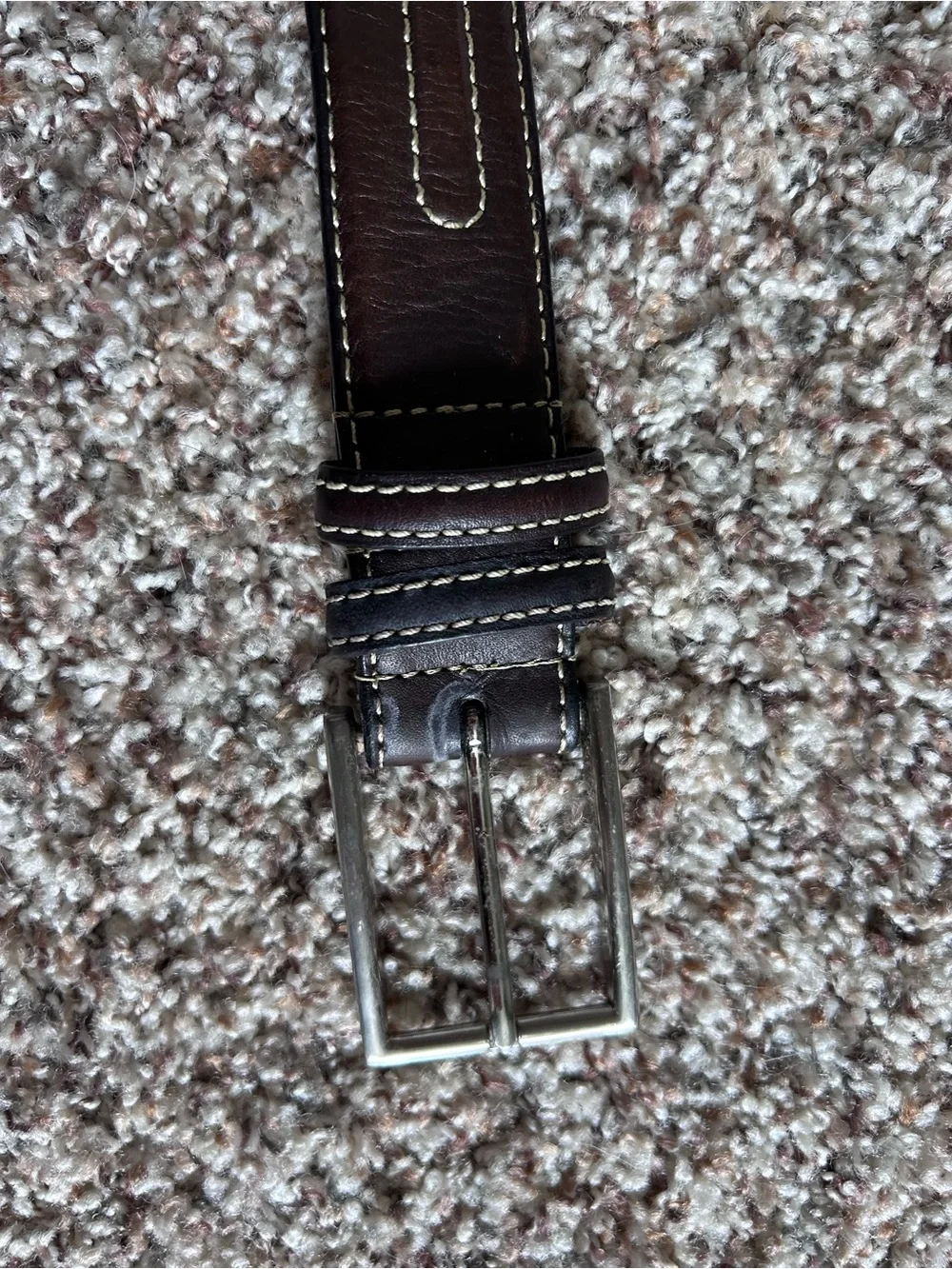 Mens Brown Genuine GrainLeather Belt with Contrast Stitching Size 44
